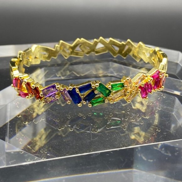 Rainbow Zircon Gemstone Bangle Bracelet - Picture 4 of 9